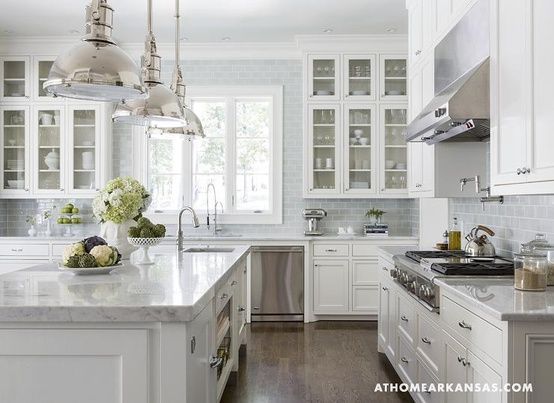 White kitchen with gray marble counters