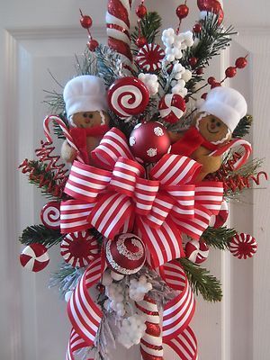 Xmas Swag Gingerbread Ornament Faux Candy Cane Ribbon Floral Decor not Wreath | eBay