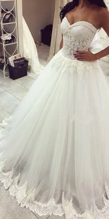 2016 Lace Beaded A-line Wedding Dresses Sweetheart Lace Trim Sheer Elegant Bridal Gowns