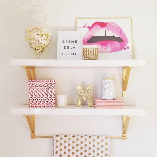 30 Ways to Make Every Room in Your House Prettier – girly pink + gold decorative objects #shelfie