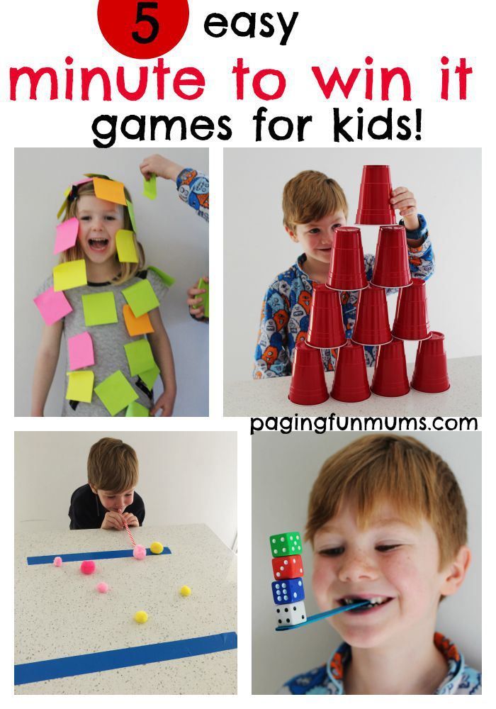 5 easy ‘minute to win it’ games for kids! Pinning this for our next family games night!