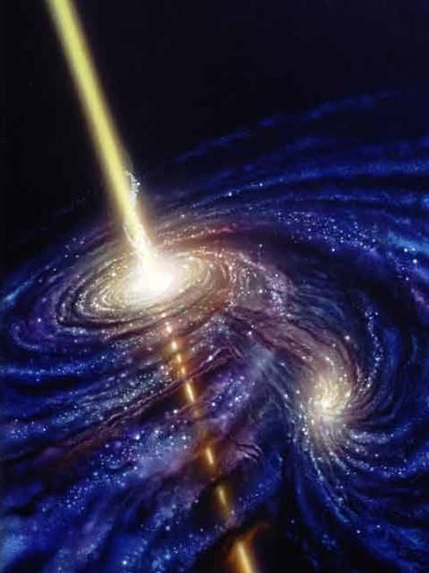 A Black hole spewing its energy deep into space. Its called a gamma ray burst.  Awesome.  Dr. Sheldon Cooper would be proud…