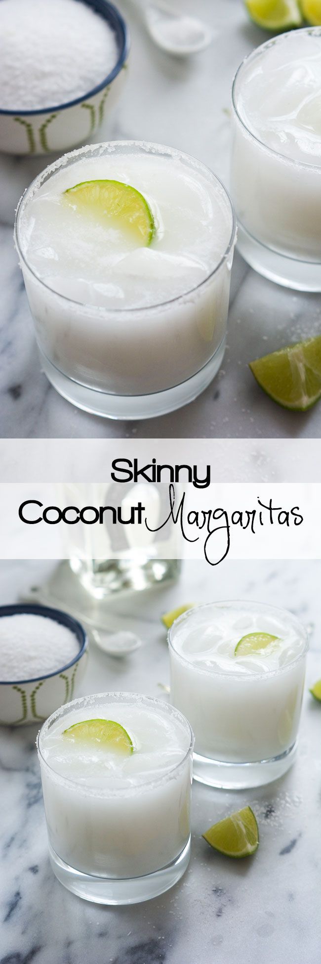 A tropical spin on the classic drink! These Skinny Coconut Margarita are made with lite coconut milk, coconut water, tequila