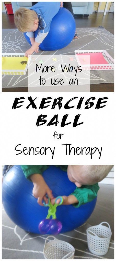 An Exercise Ball is great for kids with sensory processing disorder or SPD. These exercising challenge the vestibular system,