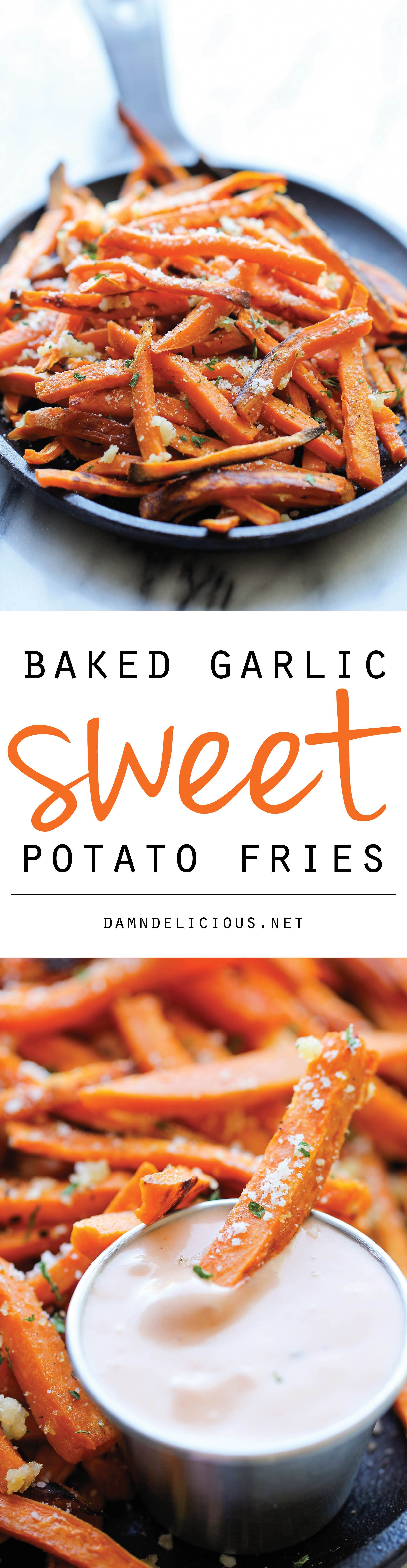 Baked Garlic Sweet Potato Fries – Amazingly crisp on the outside and tender on the inside, and so much better than the fried