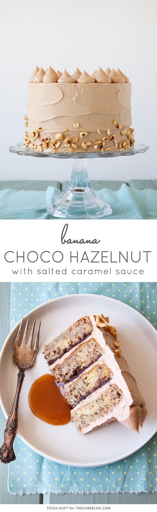Banana Chocolate Hazelnut Cake with Salted Caramel Sauce. Or, in other words, all of my favorite flavors in one cake. This one is