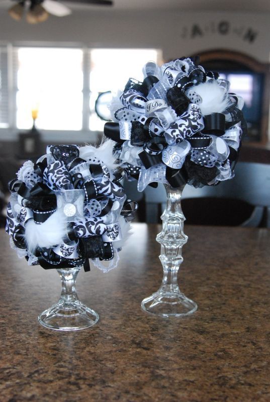 black and white centerpieces | … centerpiece for my daughters wedding. Her colors are black and white