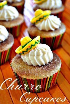 Churro Cupcakes. I made these and they are fabulous!! I punched a hole into the centers to add extra icing inside. I also halved