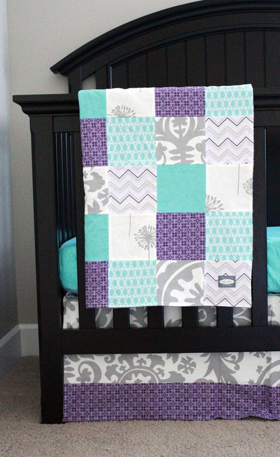 Custom baby bedding Aqua Purple and Grey by GiggleSixBaby on Etsy *Love this color scheme…bedroom perhaps?