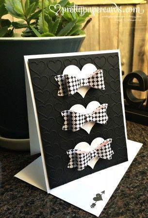 December 31, 2014 Pretty Paper Cards: Tuxedo Bows Envie Stampin’ Up! Bow Builder Punch, Happy Heart EF, Stacked With Love DSP