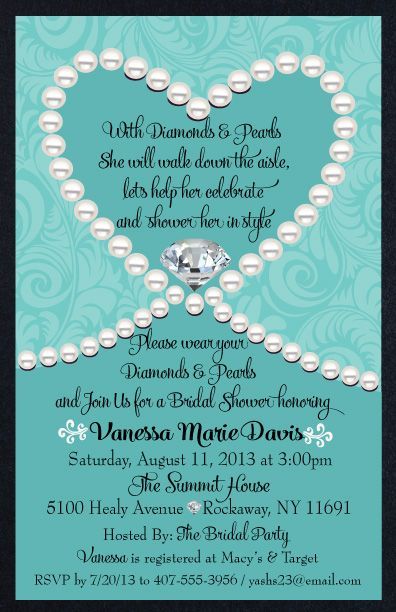 Diamonds & Pearls Tiffany Blue Bridal Shower Invitation