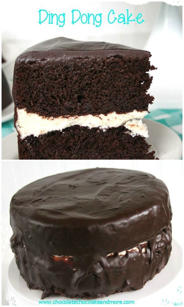 Ding Dong Cake-rich devil’s food cake, a vanilla cream filling and smothered in chocolate ganache!