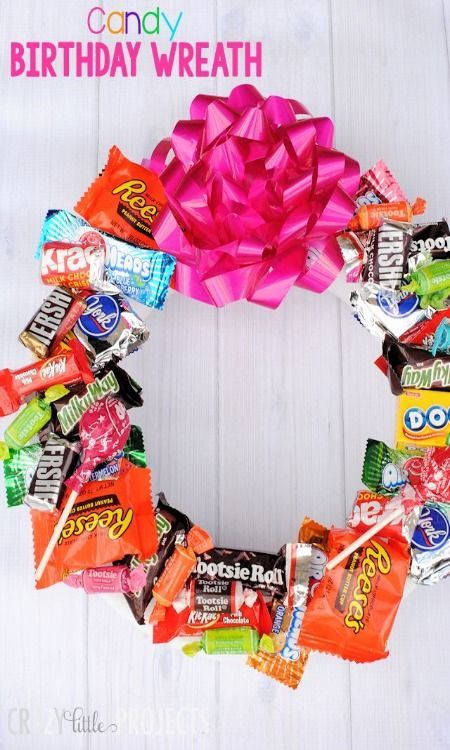 DIY Candy Birthday Wreath this is what i need to do because its cheaper than a pinnata and it does not have that much candy on it