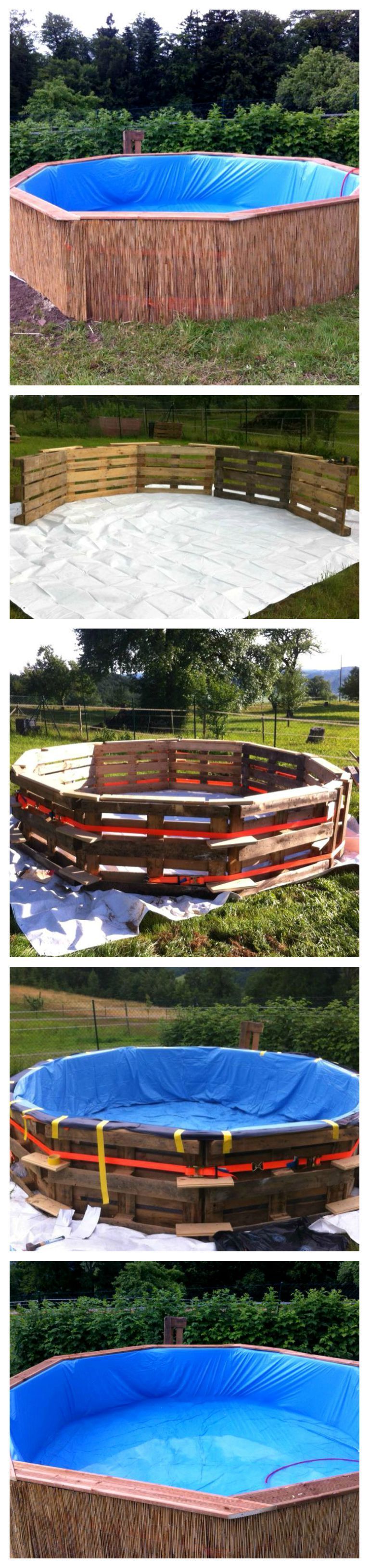 DIY Swimming Pool using 9 full size pallets and a very large medium duty tarp