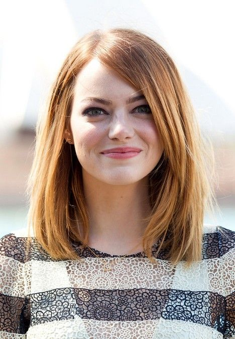 Emma Stone Medium Straight Hairstyles – Long Bob Hairstyle for Round Faces