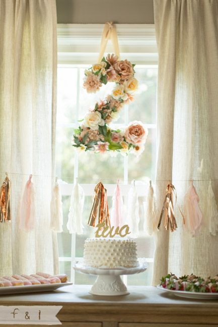 feather + light photography | Second Birthday Party | Pink + Gold | Floral Number