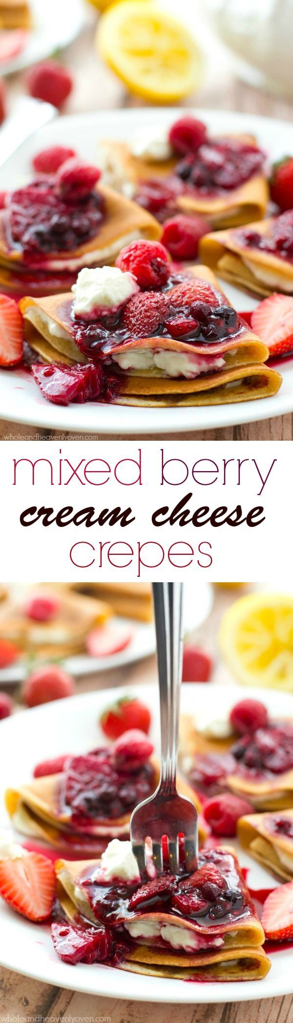 Filled with a tangy lemon cream cheese and topped with an unbelievable triple-berry sauce, these stunning crepes are a dream for