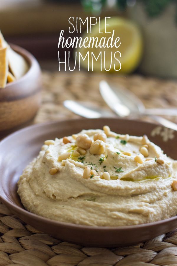 Five minutes to make, and perfect for healthy snacking! This simple homemade hummus is amazing.