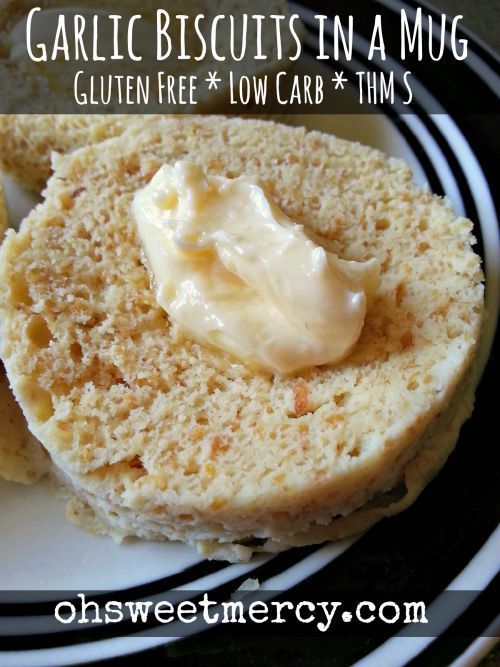 Garlic Biscuits in a Mug are a quick, tasty and low carb Trim Healthy Mama friendly “bread” recipe. Try them with your favorite S