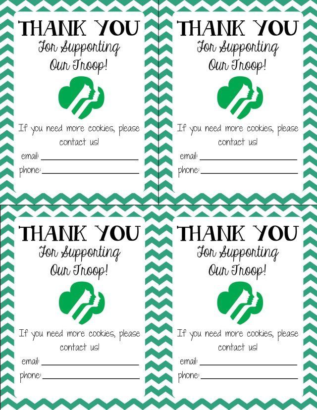 Generic Girl Scout Thank You Notes – great for cookie booth sales