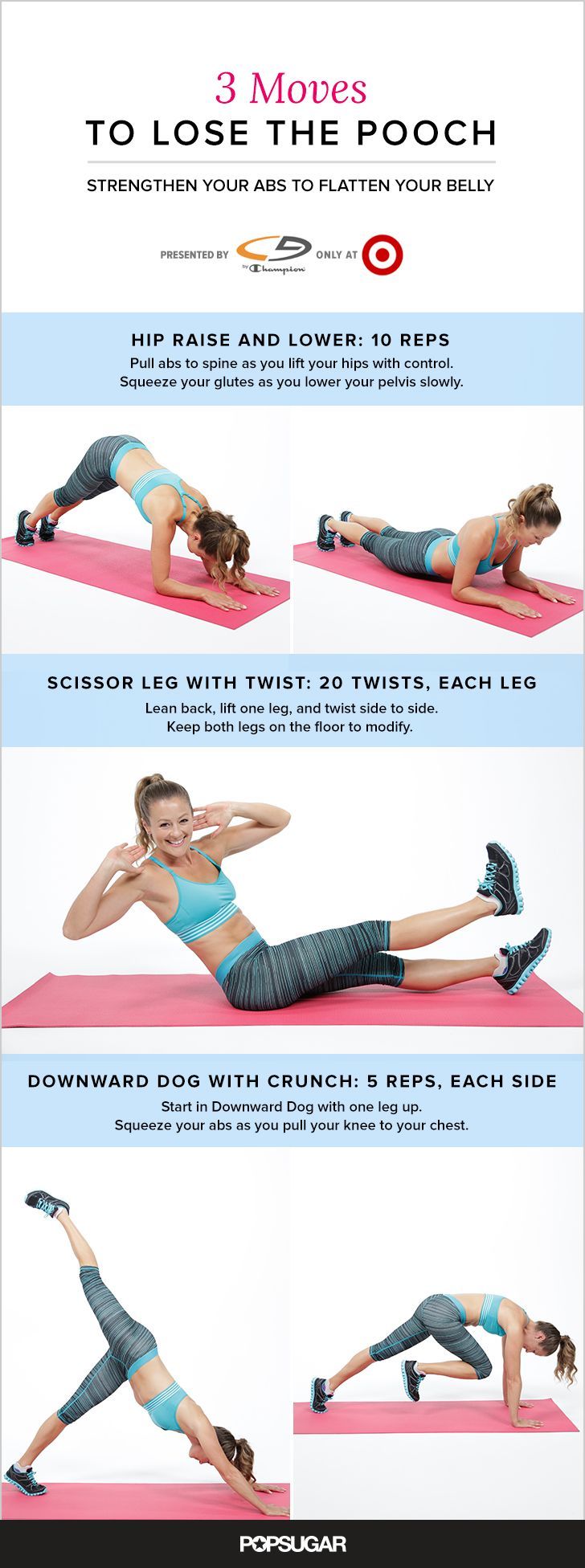 Get rid of the pooch and tighten up your lower abs with this quick workout. You will focus on the abs for five minutes and we