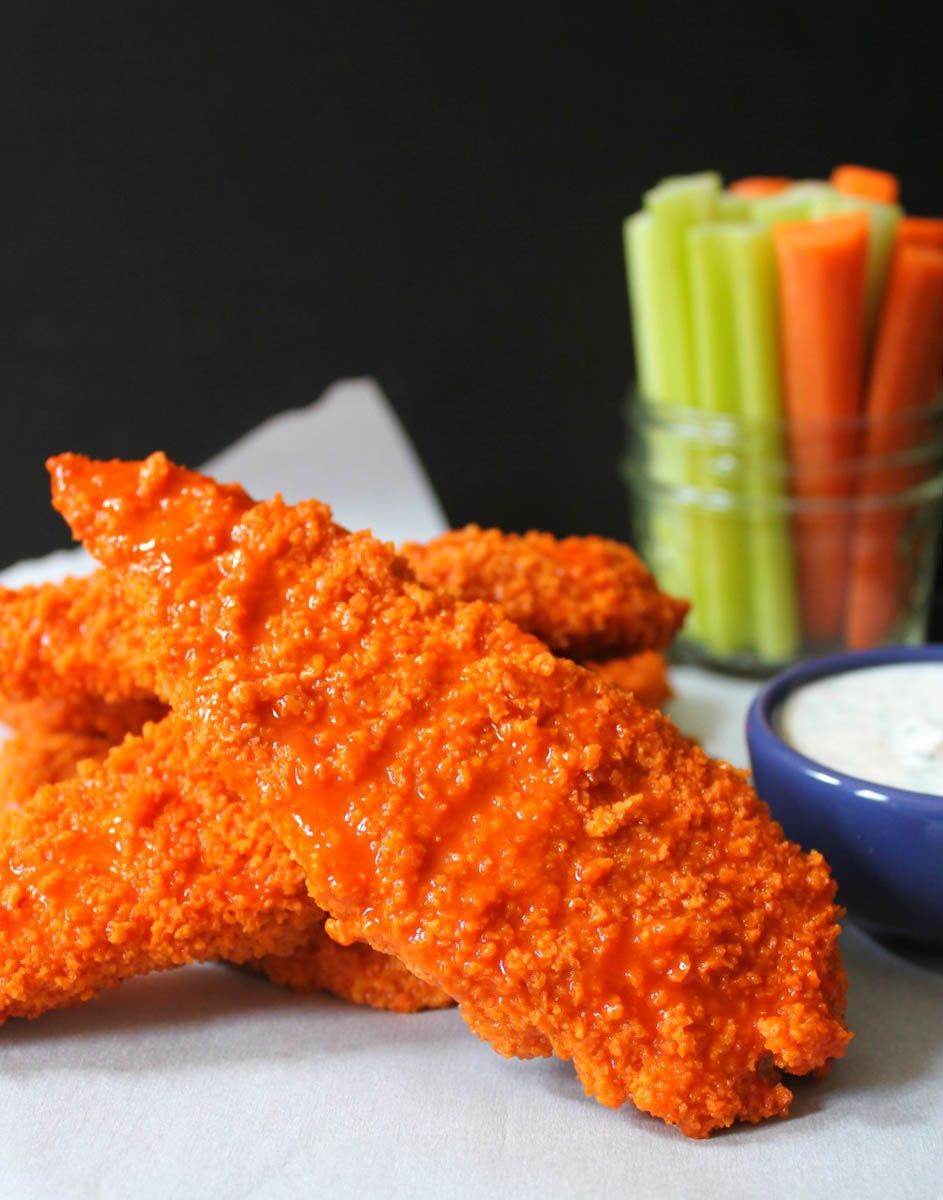 Healthy Baked Buffalo Chicken Tenders with Dude Diet Ranch. A lightened up spin on a game day favorite!