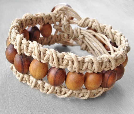 Hemp cuff bracelet, beaded woven macrame bracelet by OneUrbanTribe. $17.00. There’s something very organic about this bracelet
