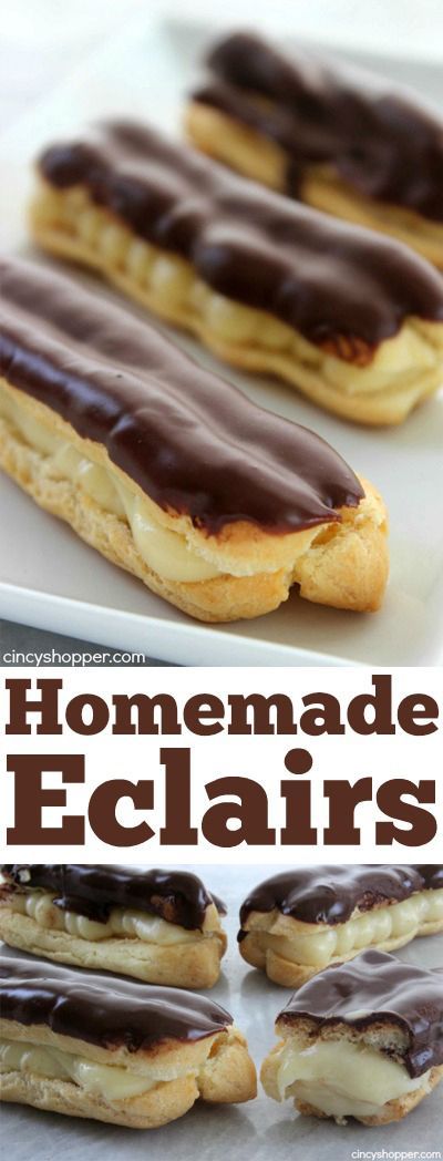 Homemade Eclairs- Easier than I thought. Filled with an easy pastry cream and topped with a yummy chocolate glaze.