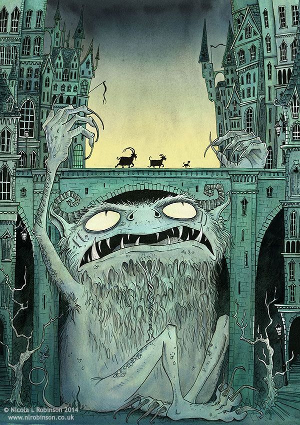 I ♥ Monsters! – Nicola L Robinson Illustration Billy Goats Gruff, Troll Bridge, Chilrens book illustration classic fairytales,