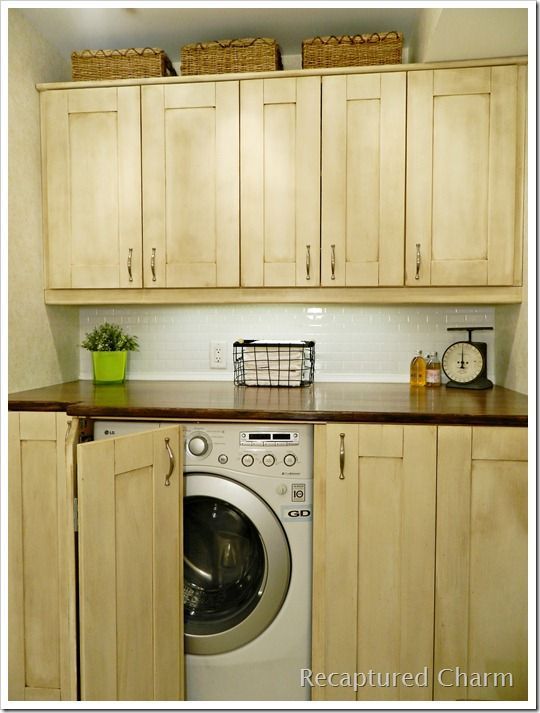 Laundry Room / Powder Room Ikea cabinets painted and glazed! www.recapturedcha… it will actually look clean! lol