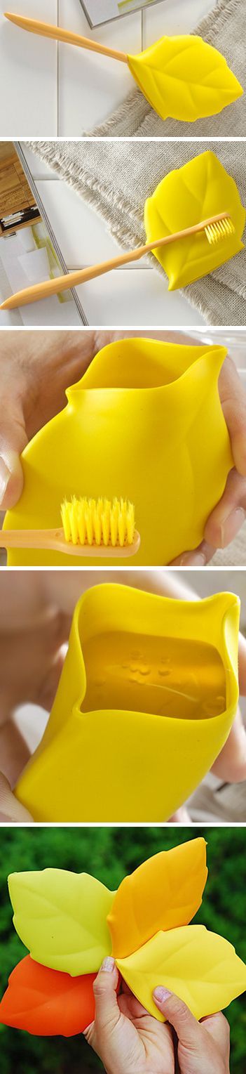 Leaf toothbrush cover that converts into a drinking /rinsing cup! Perfect for camping or travel – genius! #product_design