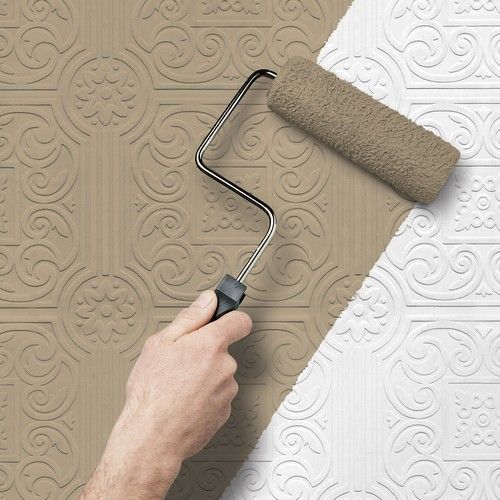 Lower wall in my kitchen – . $18.00 Paintable textured wallpaper available at Lowe’s {Allen & Roth}. Make an accent wall or