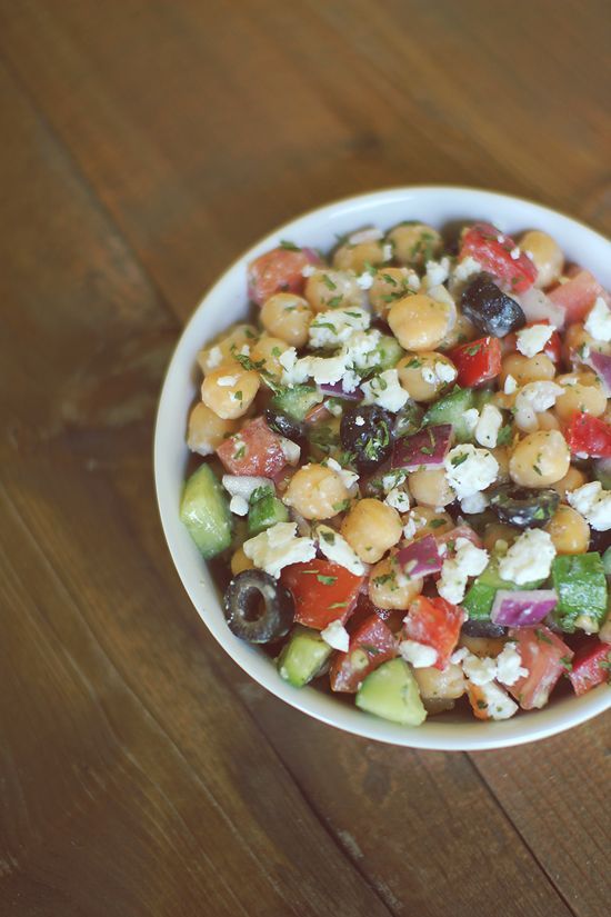 Mediterranean Chickpea Salad – Absolutely delicious! Made with couscous and pita bread for a vegetarian dinner, then used the left