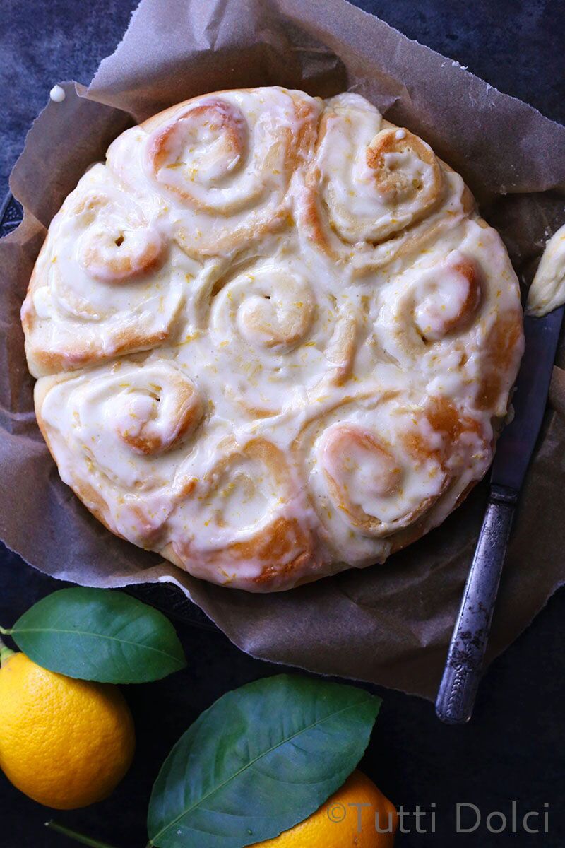 Meyer Lemon Rolls – sweet yeasted rolls with lemon filling and frosting