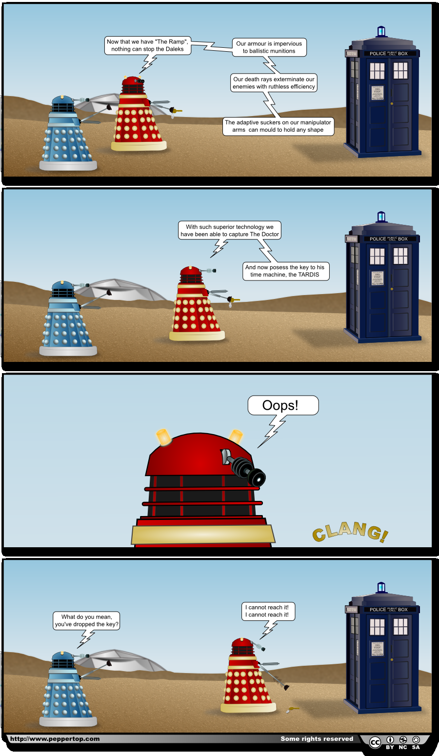 Nothing can stop the daleks like dropping things