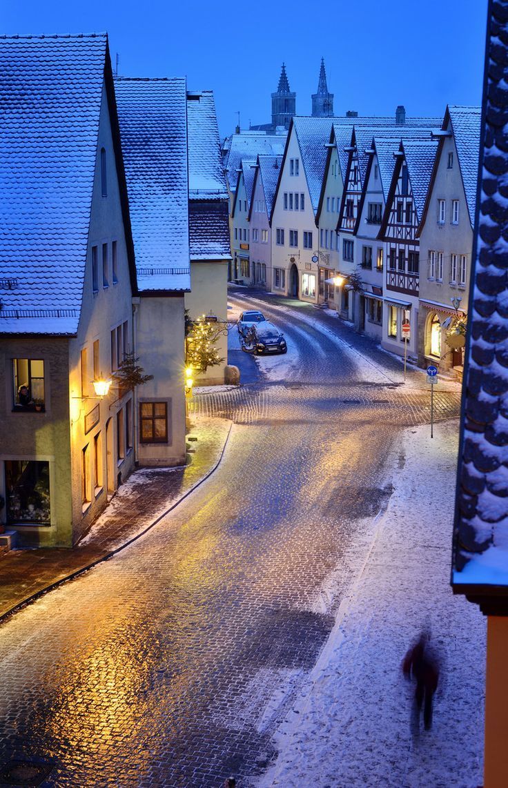 One of my favorite places! Snowy Night, Rothenburg, Germany