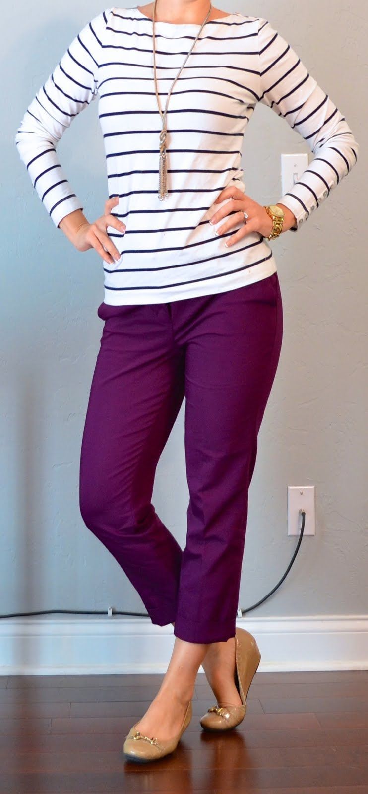 Outfit Posts: outfit post: striped top, purple cropped pants, nude flats