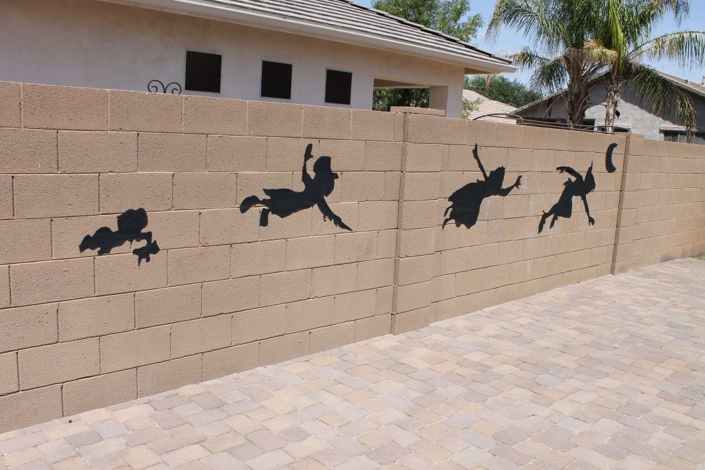 Peter Pan and Tinkerbell Party – cut outs using black paper – could put around the house on the outside