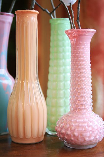 Revamping clear vases with a little paint inside…These vases are always at the thrift store!