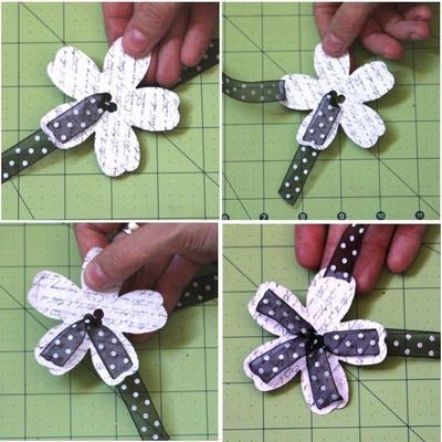 Ribbon flower embellishment. so gonna make this.. actually I will make tons of these. Great for gift tags, string them instead of