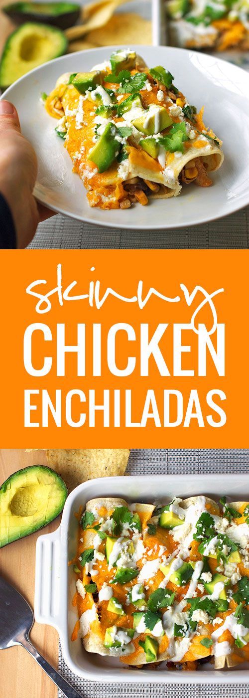 Skinny Chicken Enchilada – Super easy and super healthy. Throw ingredients in the crockpot and roll together. Top it off with