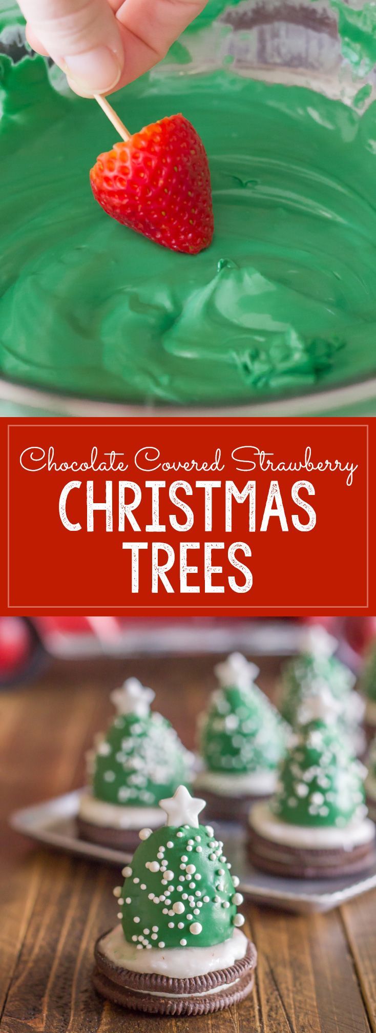 Strawberry Dipped Christmas Trees! A fun and easy Christmas project to do with your kiddos, and an adorable holiday snack! Great