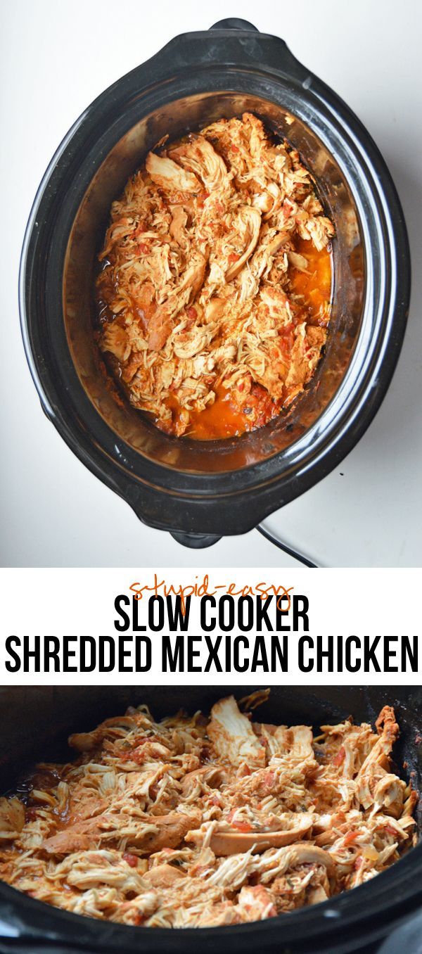 Stupid-Easy Slow Cooker Shredded Mexican Chicken – so juicy and flavorful! Perfect for meal prepping