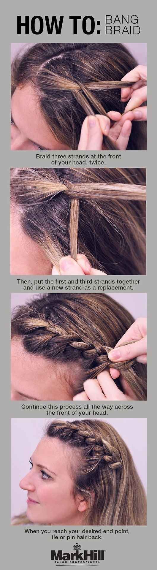 The bang braid is your solution to keeping annoying mid-level bangs off your face. | 18 Ingenious Hair Hacks For The Gym