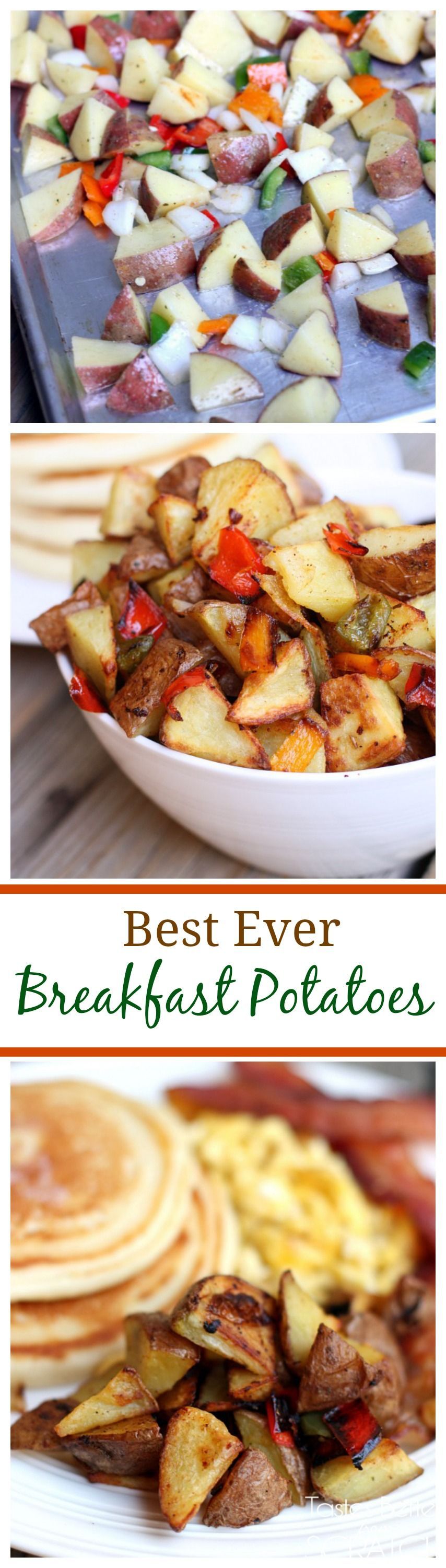These are the best Breakfast Potatoes Ever! So easy to make and roasted with bell peppers and onion.