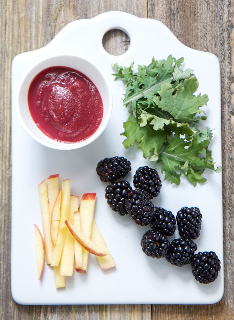 This Blackberry + Kale + Apple Puree is like a vitamin party for baby.