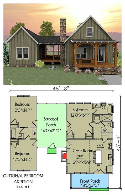 “This unique vacation house plan has a unique layout with a spacious screened porch separating the optional 2-bedroom section from