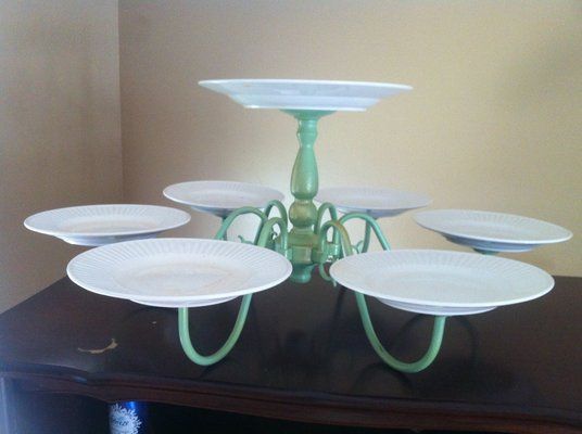 Use an old chandelier to make a multi tier cake stand!