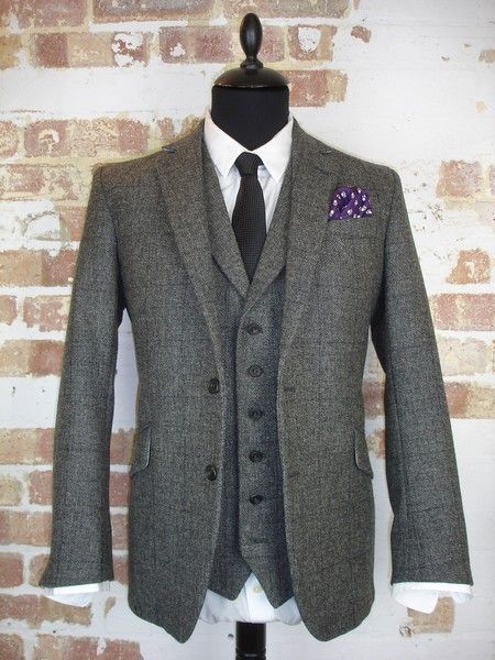3 Piece Grey Tweed Wedding Suit