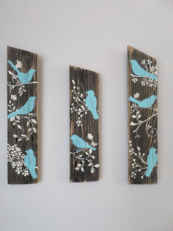 3 Relaimed Upcycled Country Custom Order Blue Birds Rustic Shabby Chic Wall Decor Sign Wood